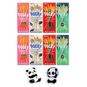 Glico Pocky Sticks - Pocky Variety Pack International Snacks - Chocolate, Strawberry, Cookies & Cream, & Matcha, 8 Pack with 2 Grateful Grocer Panda Stickers 11.28oz.