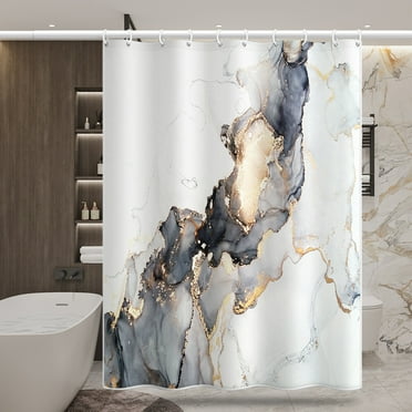 Shower Curtain 59"x79" Polyester Waterproof  Fabric Gray Marbling Printed Washable Bathroom Curtains with Hooks