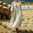thumbnail image 3 of YuXingFu Sundresses for Women Maxi Crew Neck Plus Size Womens Dress 3/4 Sleeve Flowy Long Casual Summer Beige L, 3 of 8