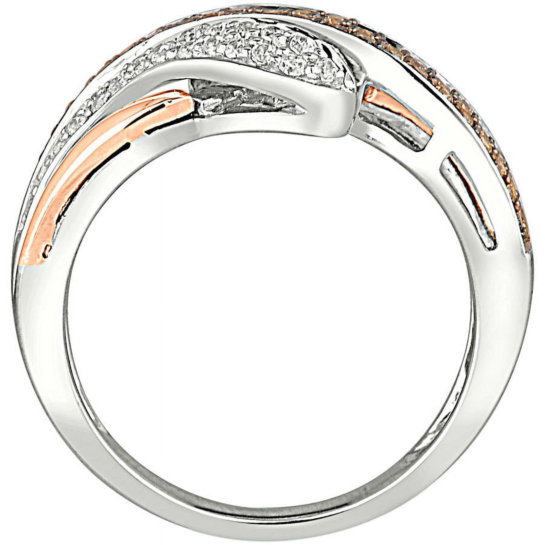 Champagne and White Diamond Sterling Silver with 10kt Rose Gold Accents Fashion Band Ring