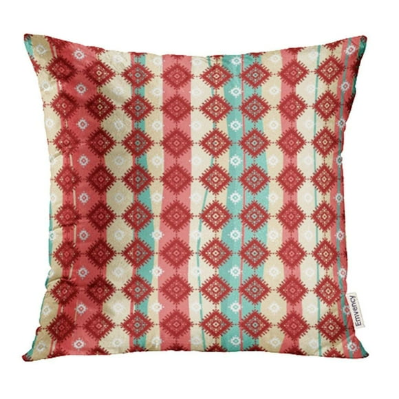 BSDHOME Beige Native Tribal Striped Pink Blue Pattern Brown Primitive Stripe Abstract Pillowcase Cushion Cover 20x20 inch