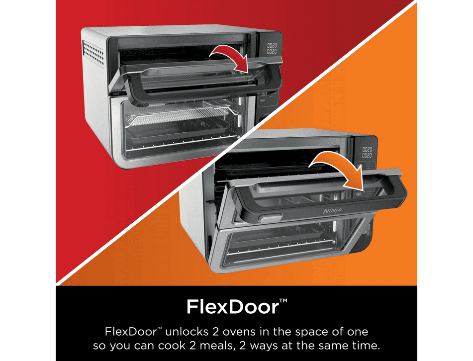 Restored Ninja 10-in-1 Double Oven with FlexDoor, Rapid Top Oven, Convection and Air Fry Bottom Oven, Bake, Roast, Toast, Air Fry, Pizza and More, DCT400 Stainless Steel (Refurbished)