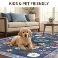 thumbnail image 3 of KoshiMe 8'x10' Floral Area Rug, Machine Washable Non-Slip Soft Low Pile Stain-Resistant Boho Flower Indoor Rug for Living Room Bedroom Dining Room, Gray Blue, 3 of 9