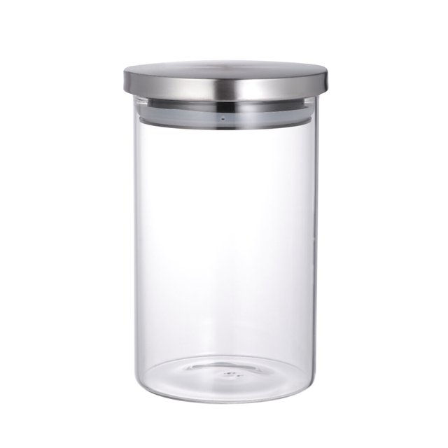 Recipiente hermético de vidrio para almacenar alimentos, resistente a la humedad, con tapa de acero inoxidable para frutos secos, cereales, especias y aperitivos (95 x 140 cm)