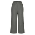 thumbnail image 4 of YUGYXL Cropped Pants for Women Elastic Waisted Capri Pants Summer Loose Fit Button Casual Pant Solid Color Soft Straight Trousers Comfy Wide Leg Pants with Pockets, 4 of 6