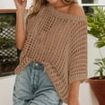 thumbnail image 2 of Crochet Coverups for Women Summer Cap Sleeve Hollow Out Casual Cruise Beach Vacation Tops Knit Pullover Sweater Khaki 2XL, 2 of 7