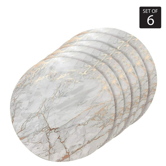 Dainty Home Marble Cork Metallic Print Round Set of 6 Placemats in Rose Gold