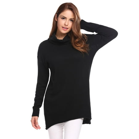 Ribbed Cowl - Women Casual Long Sleeve Solid Loose Turtle Cowl Neck Ribbed Cable Knit Long Pullover Sweater HFON
