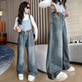 thumbnail image 2 of Ketyyh-chn99 Girls' Wide Leg Jeans Girl's High Waist Ripped Baggy Jeans Wide Leg Distressed Denim Pants Size for 4-5 Years,Dark Blue, 2 of 8