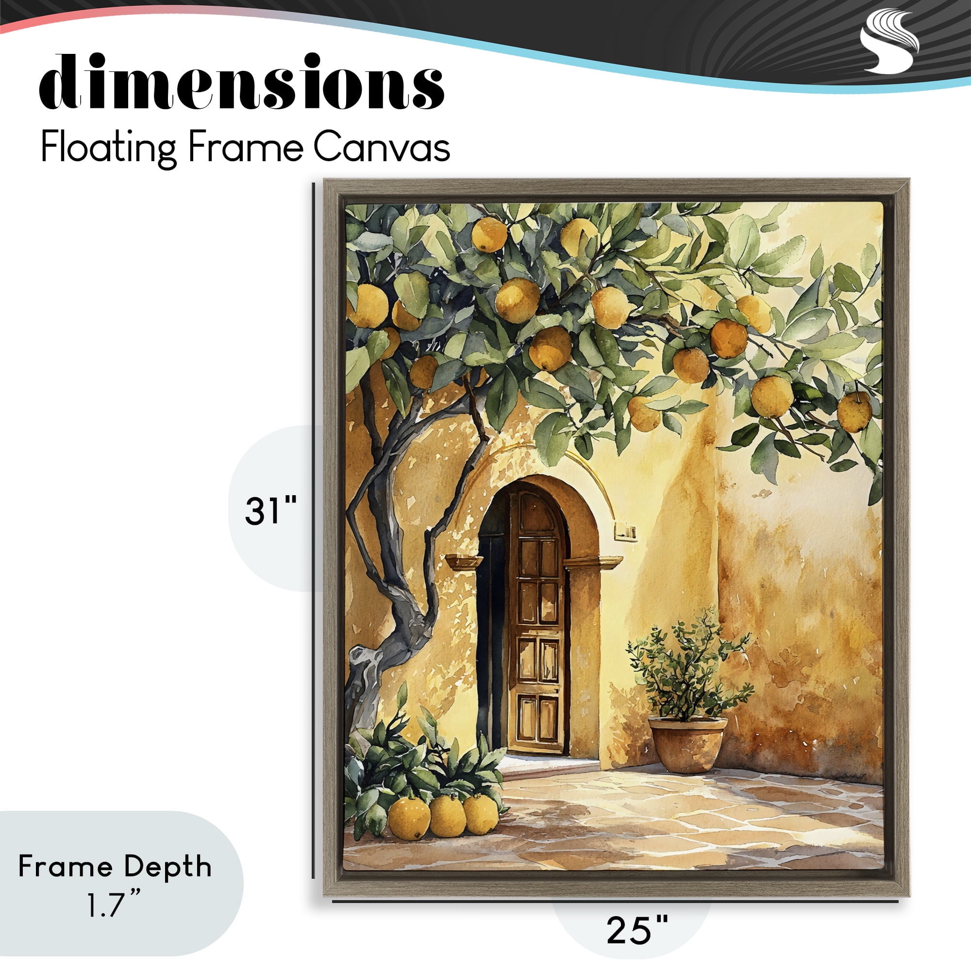 Stupell Industries Mediterranean Courtyard Lemon Tree Brown Framed Floater Canvas Wall Art, design by LSR Design Studio