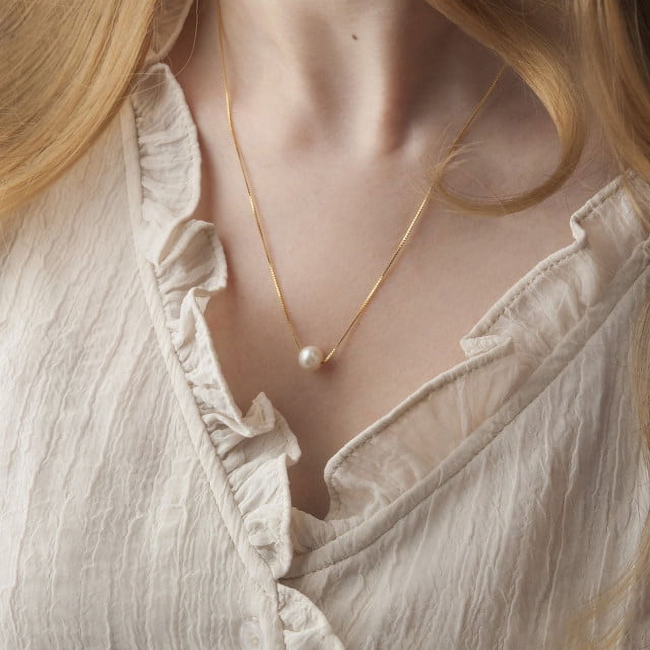 Anavia Freshwater White Pearl Necklace - Cultured Pearl Pendant Sterling Silver Necklace for Women