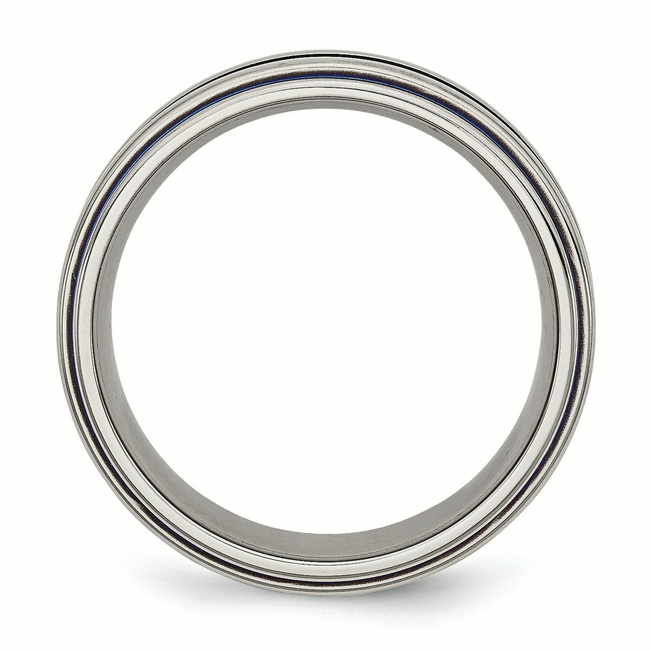 Titanium with Blue Triple Groove 8mm Polished Band.