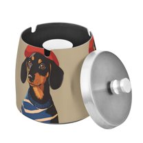 Yayeee Ashtray with Lid for Cigarette Smokeless Stainless Steel Home Ash Holder, Dog Artist