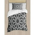 thumbnail image 3 of Moroccan Duvet Cover Set Queen Size, Historical Moroccan Heraldic Empire Design Interlace Form with Mix of Star Flowers Print, Decorative 3 Piece Bedding Set with 2 Pillow Shams, Grey, by Ambesonne, 3 of 3