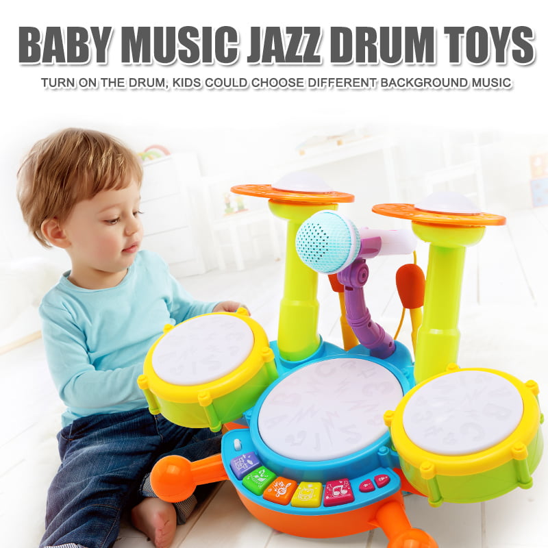 Kids Electronic Drum Kit Play Set Baby Musical Toy Instrument w/ Microphone Toy 