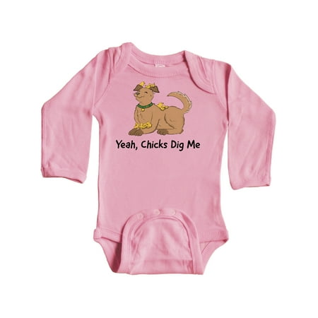 

Inktastic Yeah Chicks Dig Me with Cute Brown Dog and Easter Chicks Gift Baby Boy or Baby Girl Long Sleeve Bodysuit