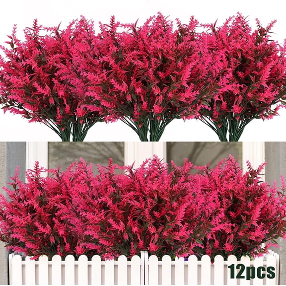 Artificial Flowers for Outdoor Decoration, Spring Decoration UV Resistant Faux Outdoor Plastic Greenery Shrubs Plants Artificial Fake Flowers Hanging Planter Home Garden Decor(Pink)