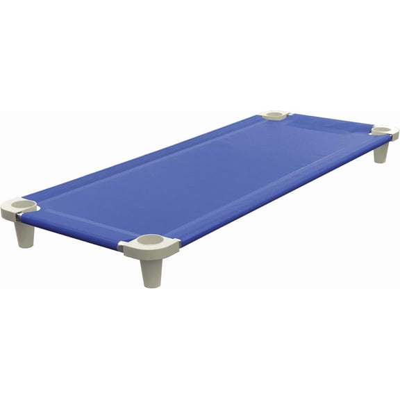 Acrimet Nap Cot for Kids, Portable Toddler Child Bed, Stackable, 52" L (Stainless Steel Tubes) (Blue Breathable Mesh Fabric - Gray Feet) (1 Pack)