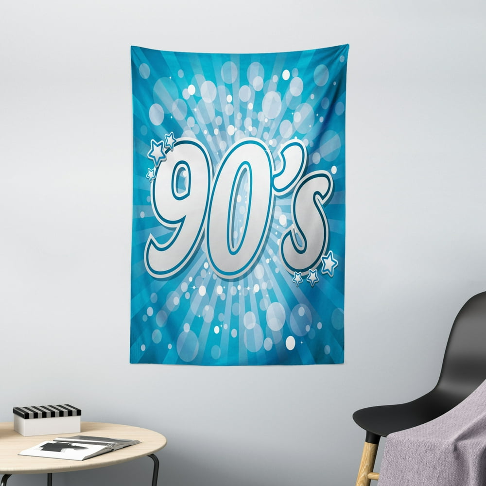 90s Tapestry, "90's" Letter and Stars on Striped Background With
