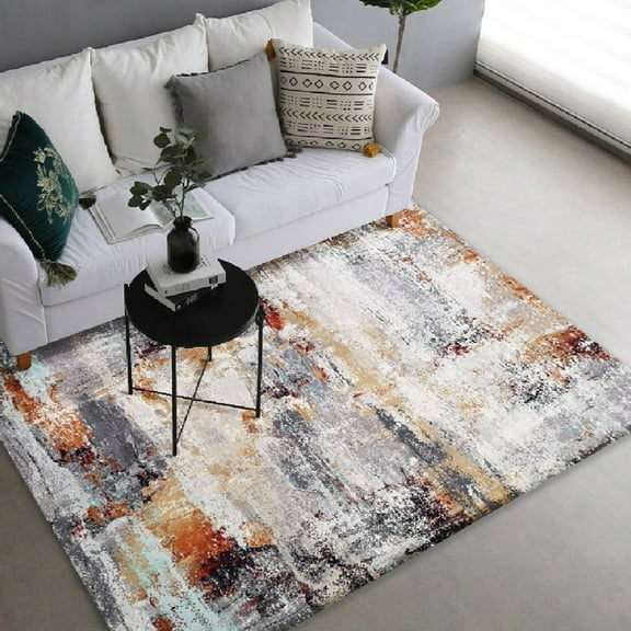Brown Gray White Cozy Marble  Multicolor Abstract Soft Fluffy  7'6" x 10'3" Area Rug/ Carpet by Makymo