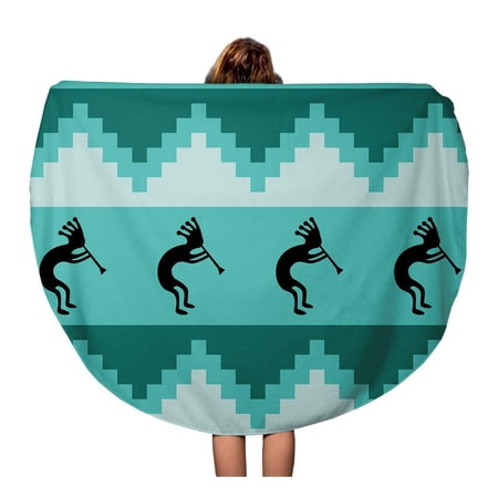SIDONKU 60 inch Round Beach Towel Blanket Blue Southwest Southwestern in Cool Turquoise Colors Teal Aboriginal Travel Circle Circular Towels Mat Tapestry Beach Throw