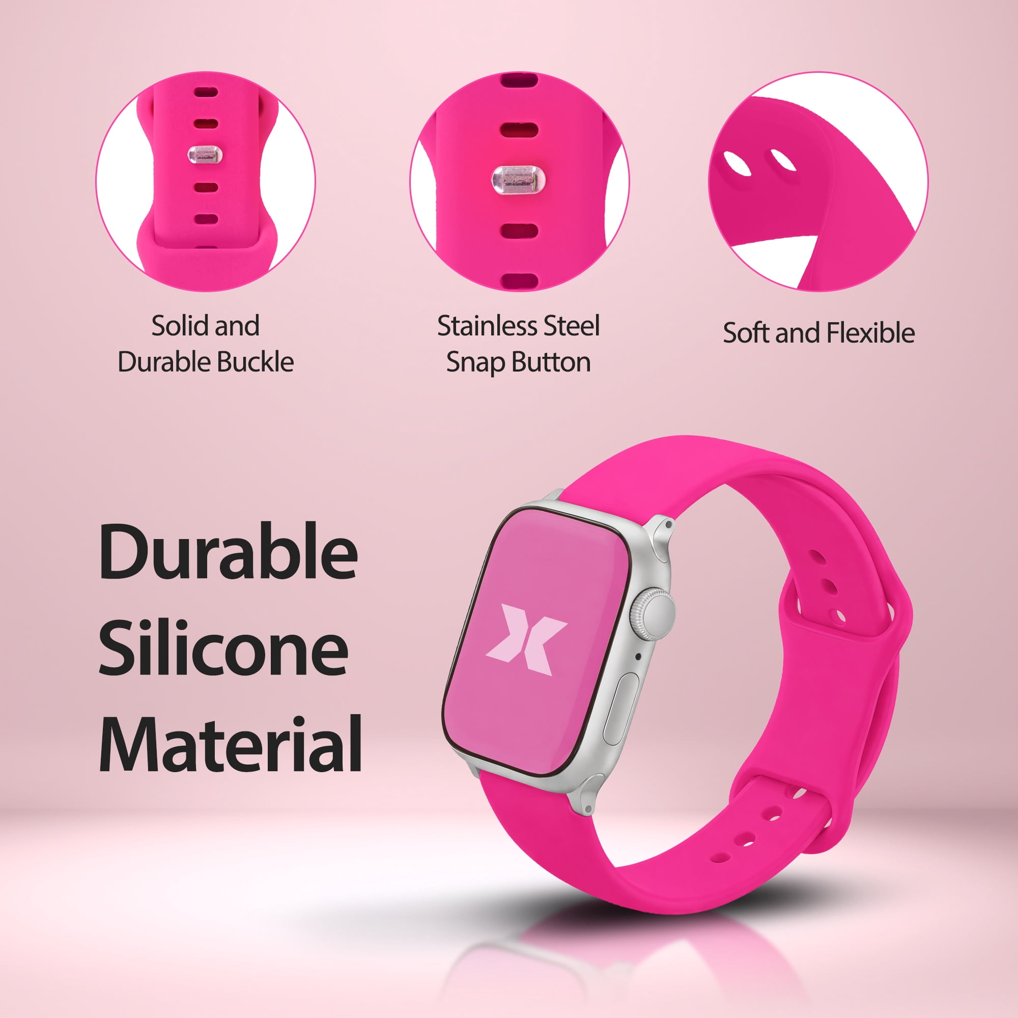 Xtreme 6-Pack Fashion Silicone Bands for Apple Watch Series 1-10 and Ultra 2, Waterproof Adjustable Smart Watch Bands, Assorted Colors and Prints
