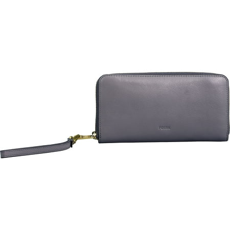 - Fossil Women's Emma Rfid Large Leather Zip Clutch - Grey