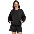 thumbnail image 4 of Pinspark 2 Piece Sets for Women Long Sleeve Sweatsuit Shorts Sets Crew Neck Matching Sets with 4 Pockets Vacation Outfits, 4 of 8