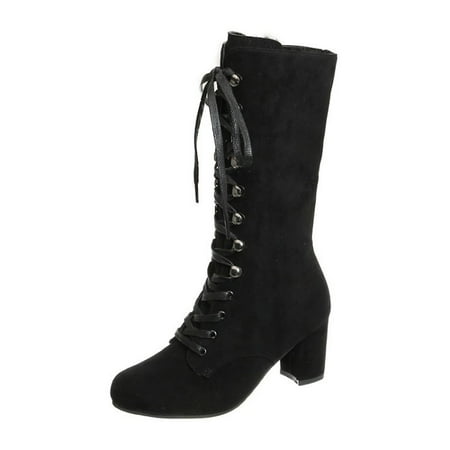 

Byte Legend For Female Shoes High Suede Chunky Heel High Fashion Lace-up Boots