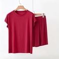 thumbnail image 4 of Bxsruta Womens Pajama Set Crew Neck Short Sleeve Sleepwear Casual Loungewear Shorts Outfit, 4 of 5