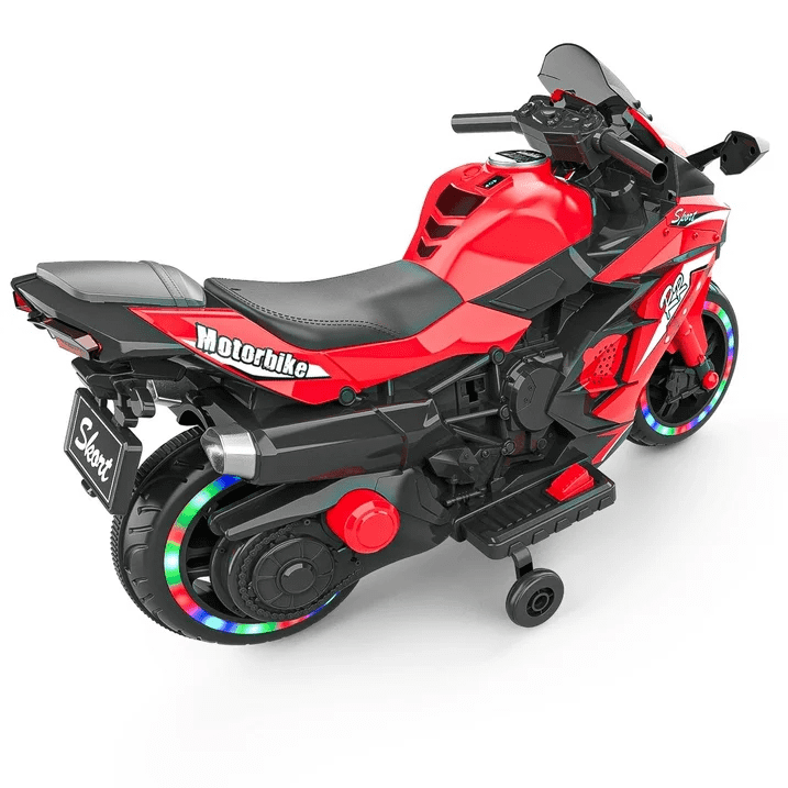 Werseon 12V Motorcycle Ride on Toy for Kids, Rechargeable Motorcycle with LED Light & Training Wheels, up to 90lbs, Red