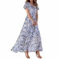 thumbnail image 1 of VEKDONE Robe Aguichant Mode Décontractée Imprimée Ajustée Femme Décontractée à Manches Courtes Col en V Longueur Genou Bleu Clair TTG, 1 of 8