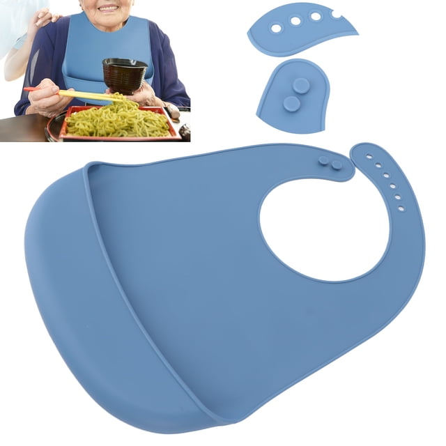 Babero de silicona para adultos, impermeable, suave y cómodo, ideal para comer en casa, para personas mayores, color azul.