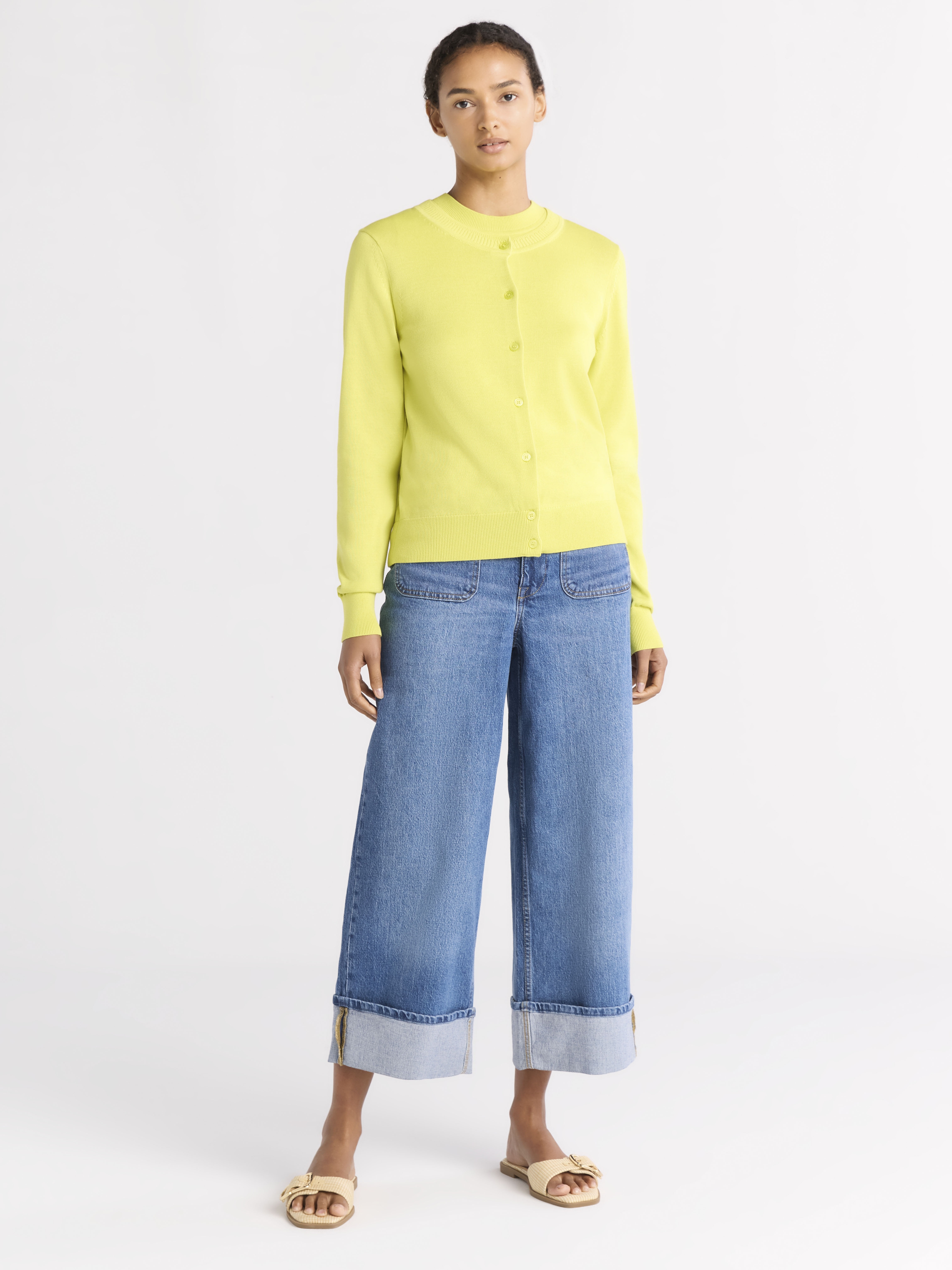 Free Assembly Women's Crewneck Cardigan Sweater, Lightweight, Sizes XS-XXL