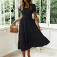 thumbnail image 2 of BLVB Summer Fall Dresses for Women Short Sleeve Trendy Beach Midi Dress Square Neck Tiered Boho Sundress, 2 of 6