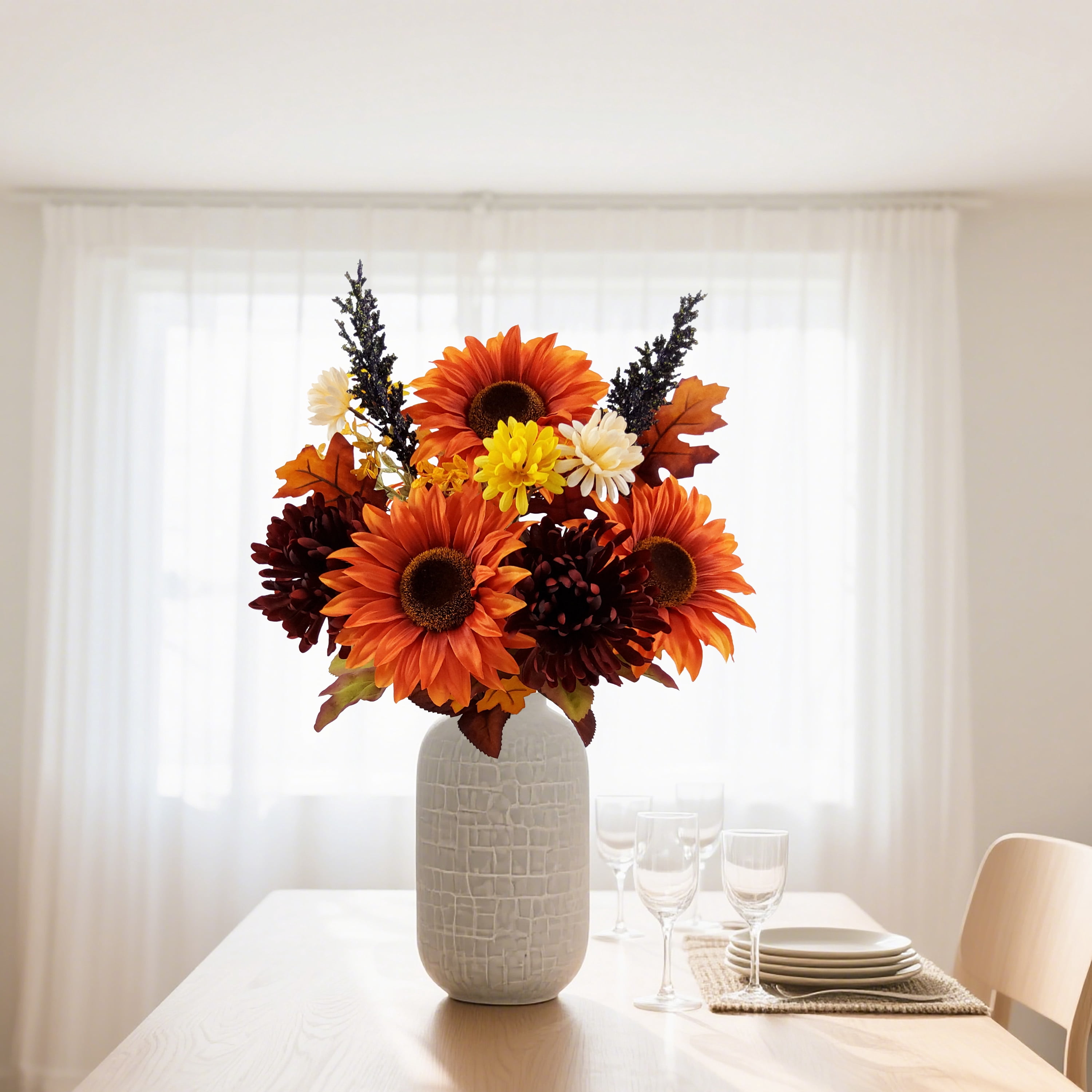 Mainstays 18.5in Indoor Artificial Orange Sunflower and Mum Bouquet.