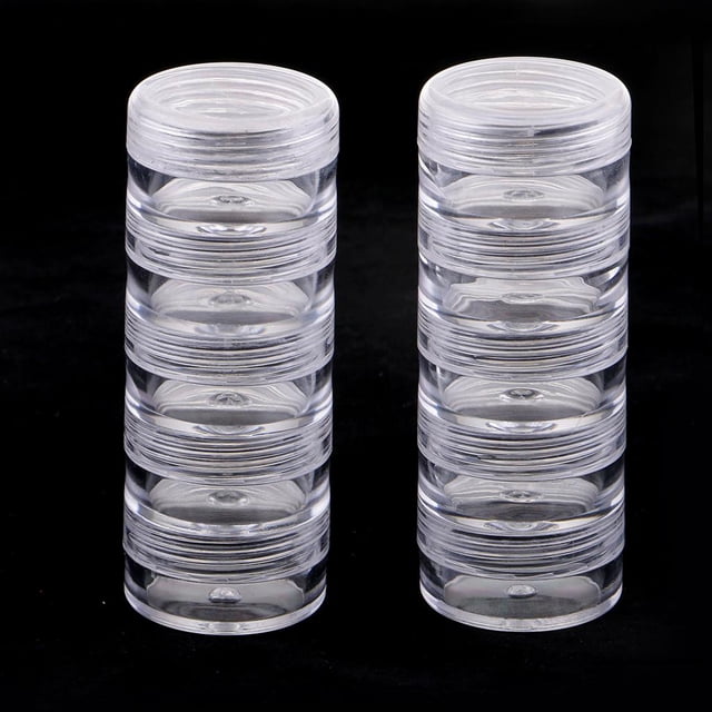 veasfak 10x Stackable Clear Jewelry Beads Pills Storage Boxes Small Screw Lids Container 77x27mm