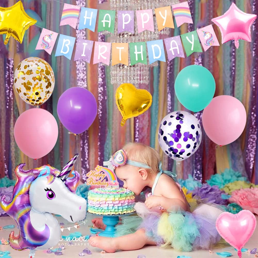 WEIGAO Unicorn Party Decorations Rainbow Unicorn Supplies Latex Balloon  Girl Birthday Party Decor Baby Shower Birthday Favors