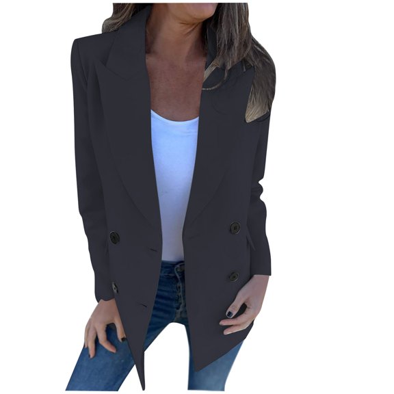 ZVNAΖH Womens Mid Length Blazer Double Breasted Lapel Business Jacket Slim Fit Long Sleeve Blazers