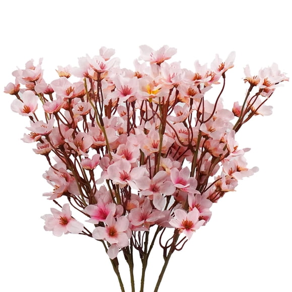 Flor artificial Uieke, flor de cerezo, seda, melocotón, 4 unidades, rosa