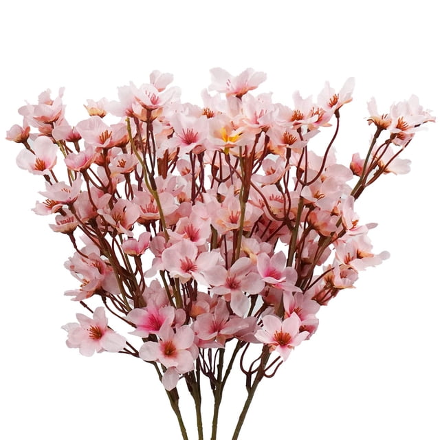 Flor artificial Uieke, flor de cerezo, seda, melocotón, 4 unidades, rosa