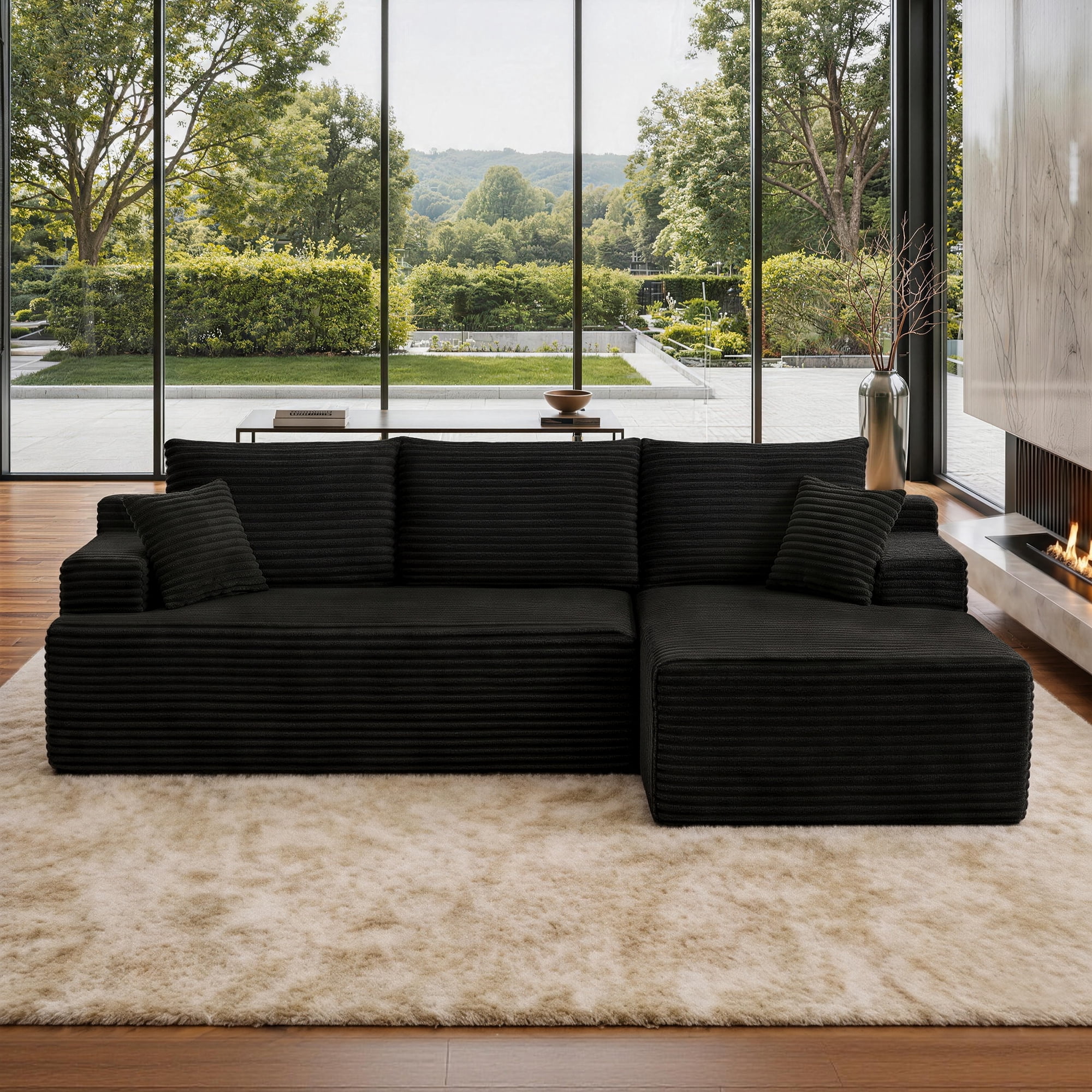 Aukfa 96" Cloud Sectional Couch, Modular L Shaped Boneless Sofa with Right Facing Chaise&2 Storage Pockets, Dark Gray