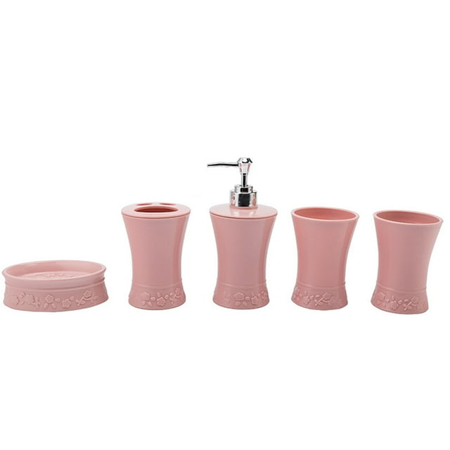 5PCS Bath Accessories Set Includes Dispenser Toothbrush Rack Gargle Cup Soap Box