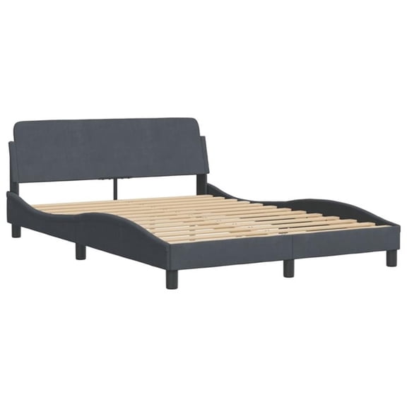 Pemberly Row Contemporary Velvet Full Bed Frame in Dark Grey
