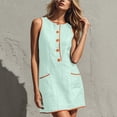 thumbnail image 6 of Wovilon Women's Round Neck Sleeveless A-Line Mini Dress, Button Front Contrast Trim Pocket Shift Top, Relaxed Lightweight Breathable Cotton Linen Blend Solid, 6 of 7
