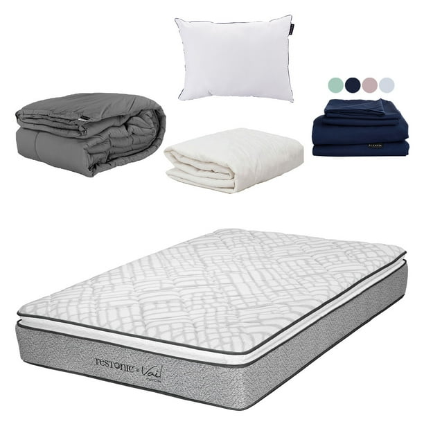Colchón Queen Size + Edredón Homy + Almohada One + Sábanas Softy + Protector de Colchón Restonic Vail