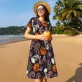 thumbnail image 4 of Fotbe Halloween With Skull Vestido Largo de Moda para Mujer, Vestido Tipo Camiseta con Manga Corta y Estilo Casual a Rayas y Bloques de Color, 4 of 6
