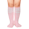 thumbnail image 7 of Kids Three Stripes High Knee Cotton Socks Thigh Tights Athletic Soccer Unisex Socks 3 Pairs Pink White, 7 of 7