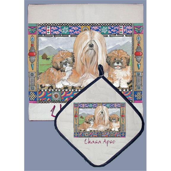 Pipsqueak Productions DP994 Dish Towel and Pot Holder Set - Lhasa Apso