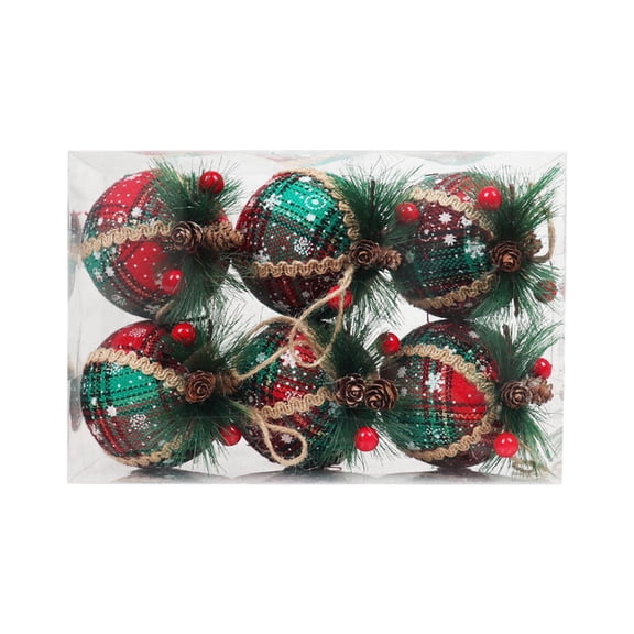 Fymall 6pcs Plaid Christmas Ball Ornaments 3.14 Inch Shatterproof Hanging Baubles for Xmas Tree Holiday Party Home Decor